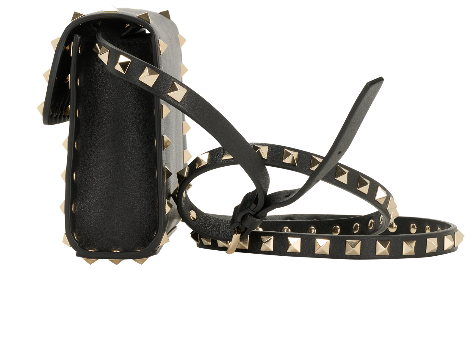 Mini Rockstud Flap, &pound;595, Handbags, Black, Leather, Bottom view